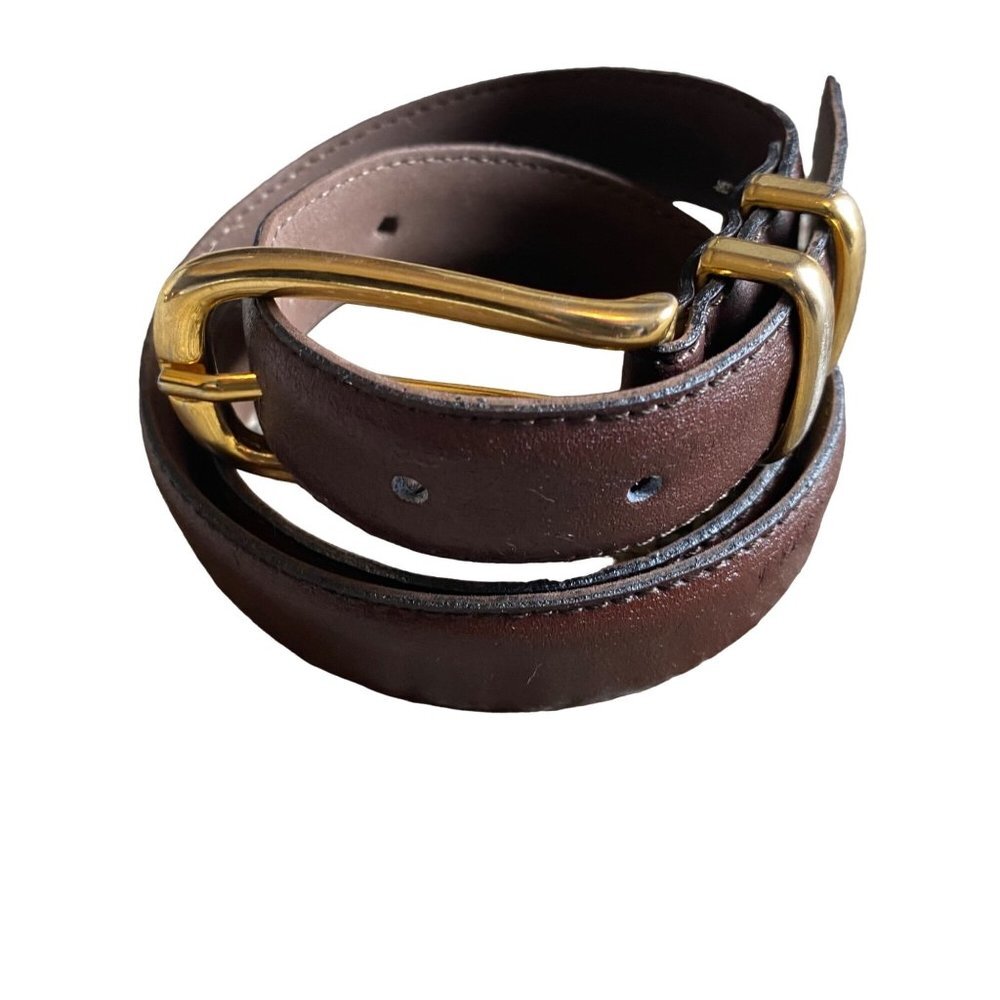 Lemie Men Brown Genuine Leather Made in Italy Italian Gold‎ Buckle Belt Medium